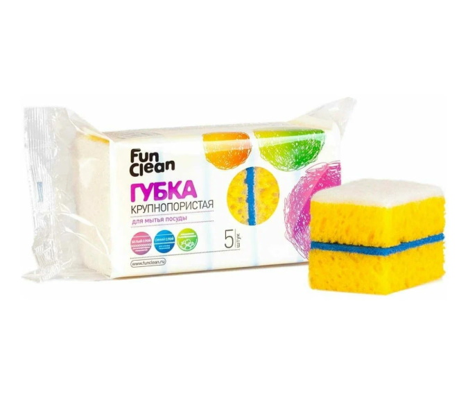 

Губка для мытья посуды Fun Clean, 5шт, Голубой