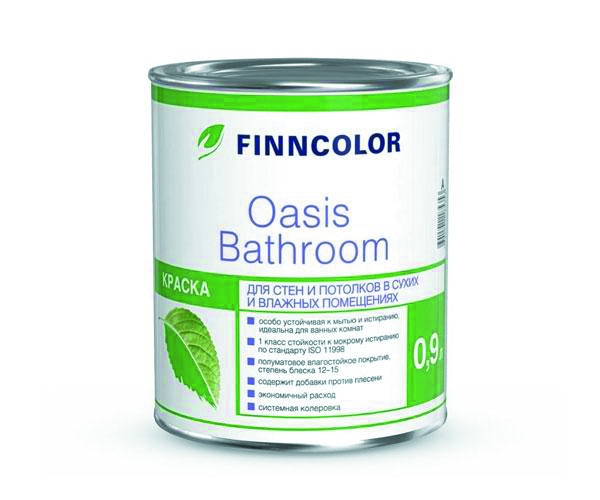 Краска Finncolor Oasis Bathroom, база A, 0,9 л краска tikkurila remontti assa интерьерная акрилатная стойкая к мытью полуматовая база a 9л 81560010160