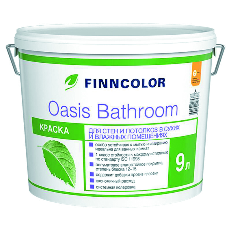 Краска Finncolor Oasis Bathroom, база A, 9 л краска tikkurila remontti assa интерьерная акрилатная стойкая к мытью полуматовая база a 9л 81560010160