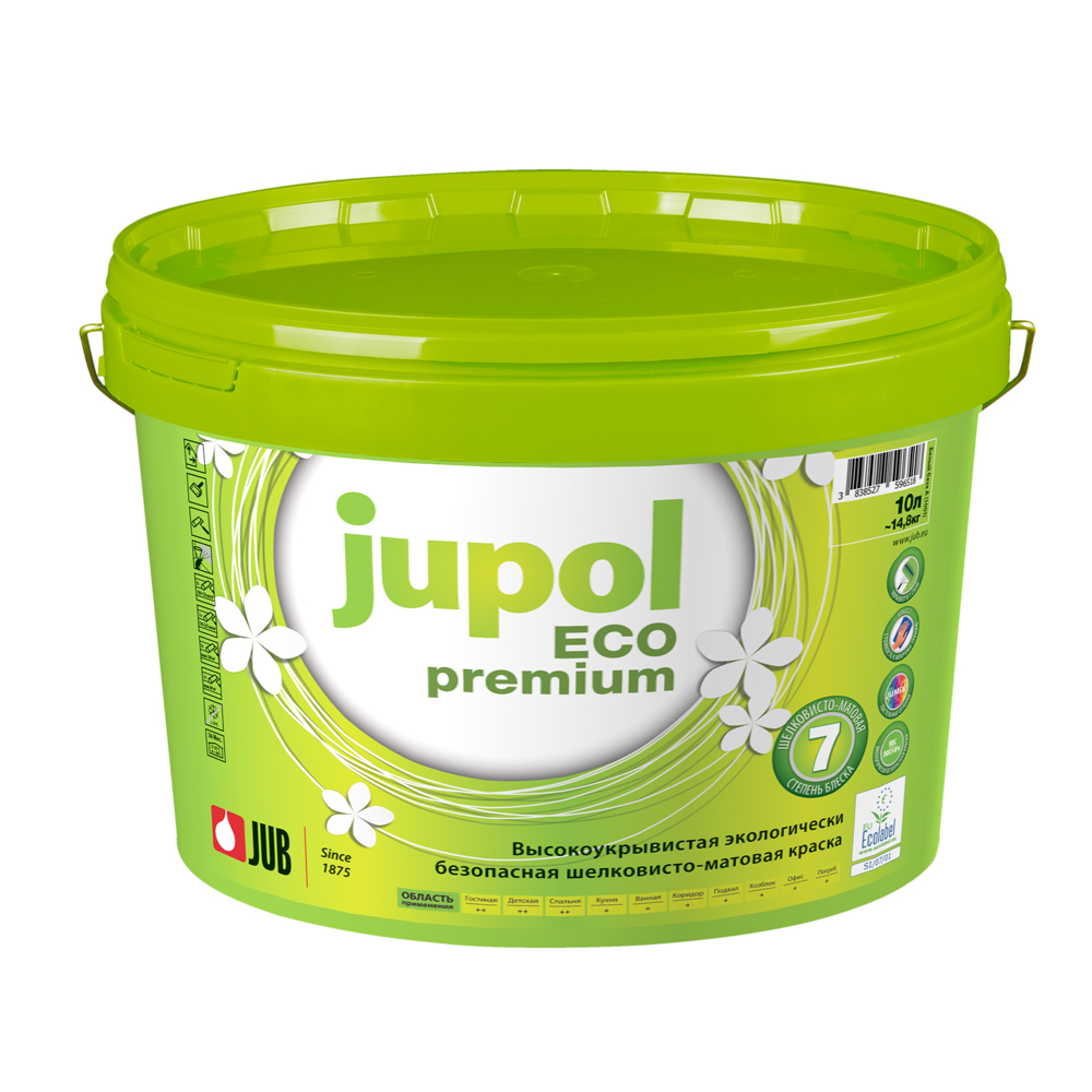 фото Краска в/д "jupol eco premium" для внутр. работ база a (1001) 10 л "jub"