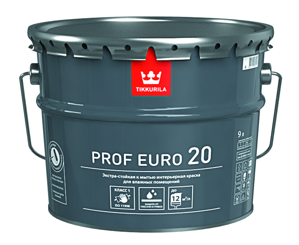 Краска Tikkurila Prof Euro 20, база A, 9 л краска для колеровки водно дисперсионная tikkurila euro 20 прозрачная база с 0 9 л