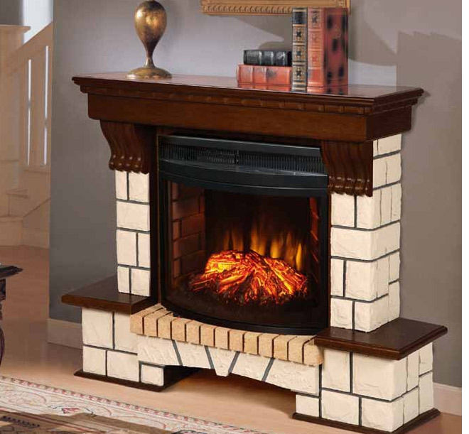 

Электрокамин Inter Flame Экстер (темный дуб) камень бежевый с очагом Panoramic