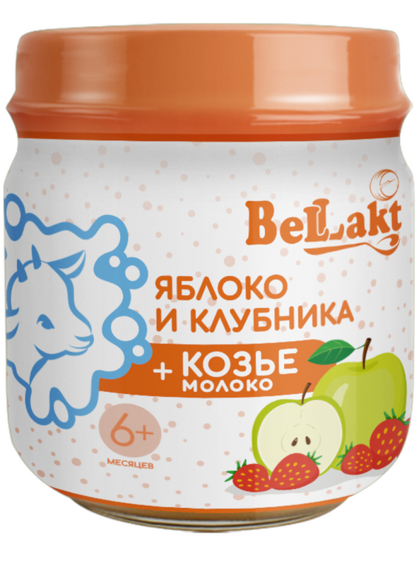 

Пюре фрктовое Беллакт из яблок и клубники с козьим молоком, 80г, с 6 м.,12 шт