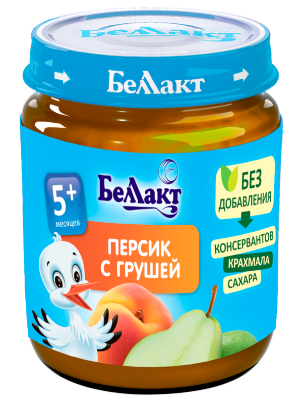 

Пюре фрктовое Беллакт из персиков и груш, 100г, с 5 м.,12 шт, из персиков и груш