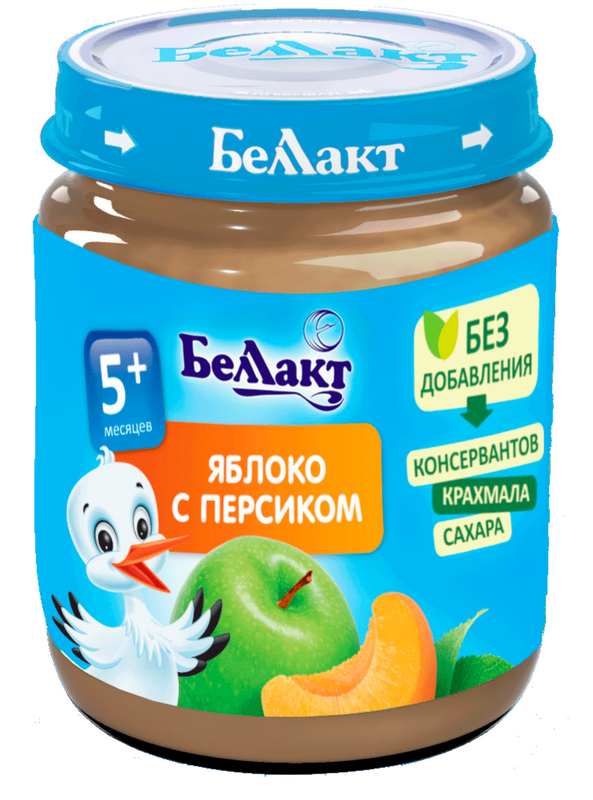 

Пюре фруктовое Беллакт из яблок и персиков, 100г, с 5 м.,12 шт, яблоко персик