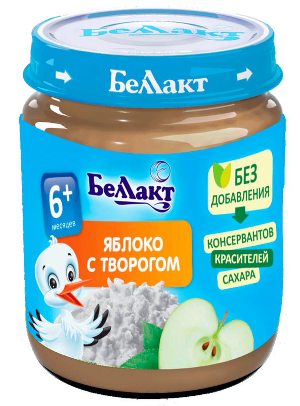 

Пюре фруктовое Беллакт из яблок с творогом, 100г, с 6 м.,12 шт, из яблок с творогом