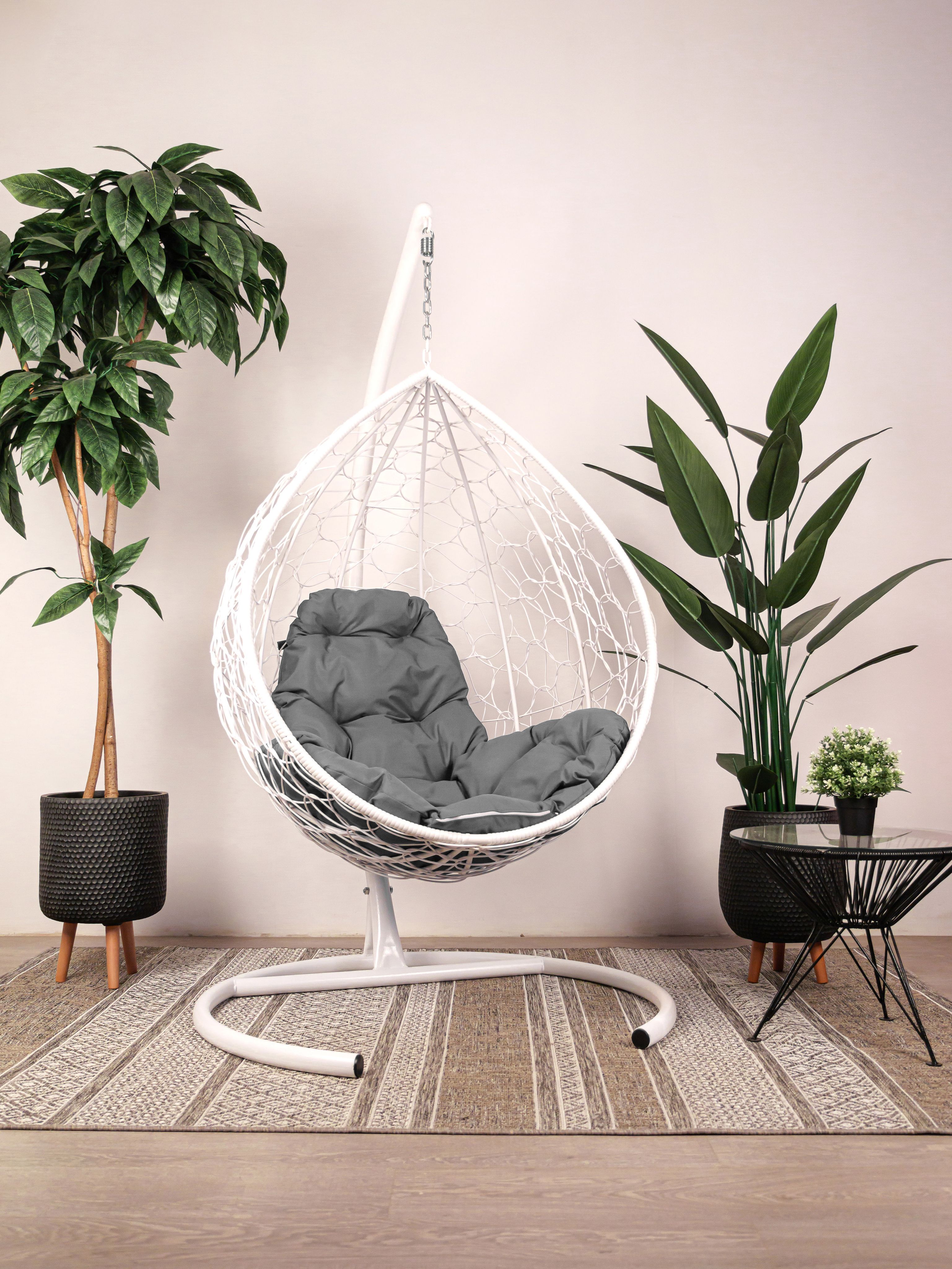 Подвесное кресло белое, ротанг 23071739 серая подушка