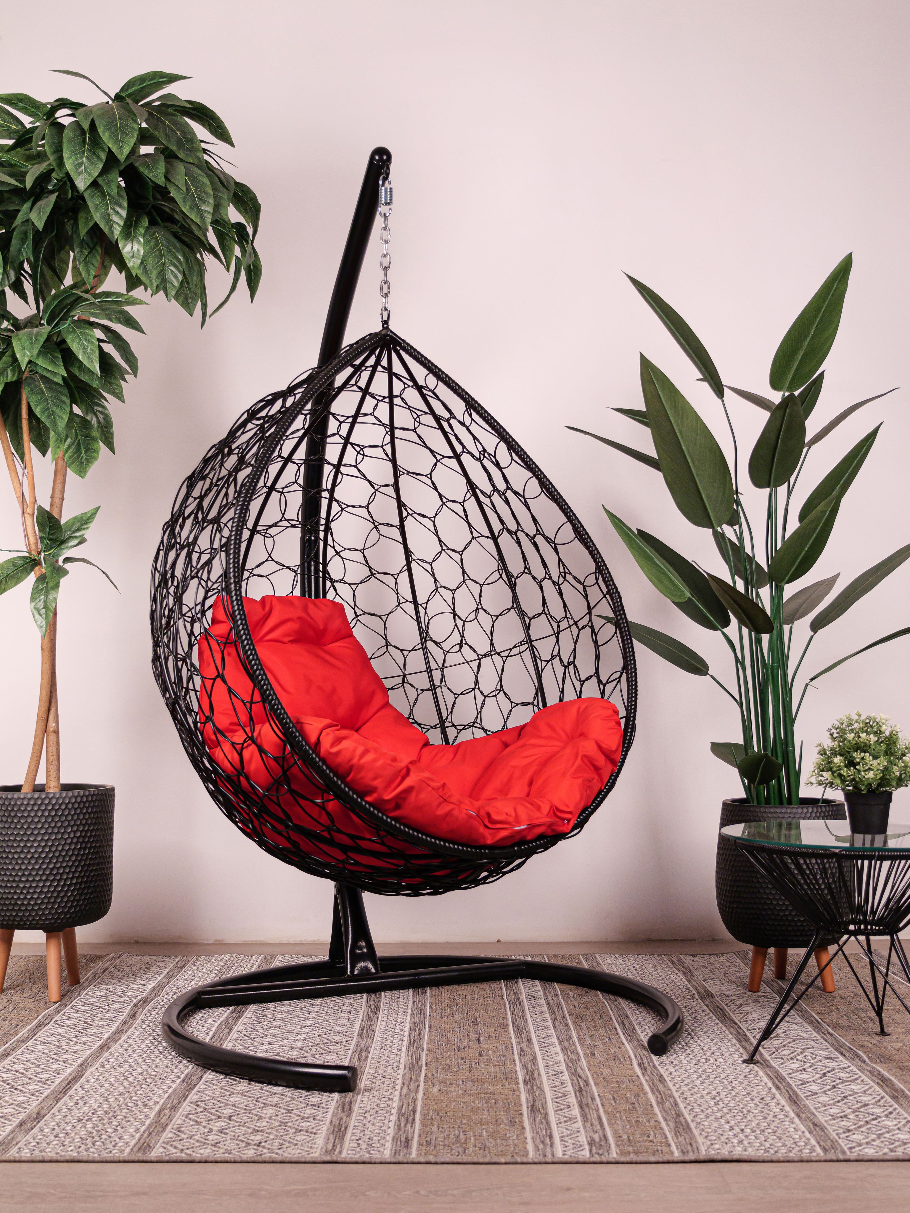 Подвесное кресло чёрное, ротанг 23071769 красная подушка