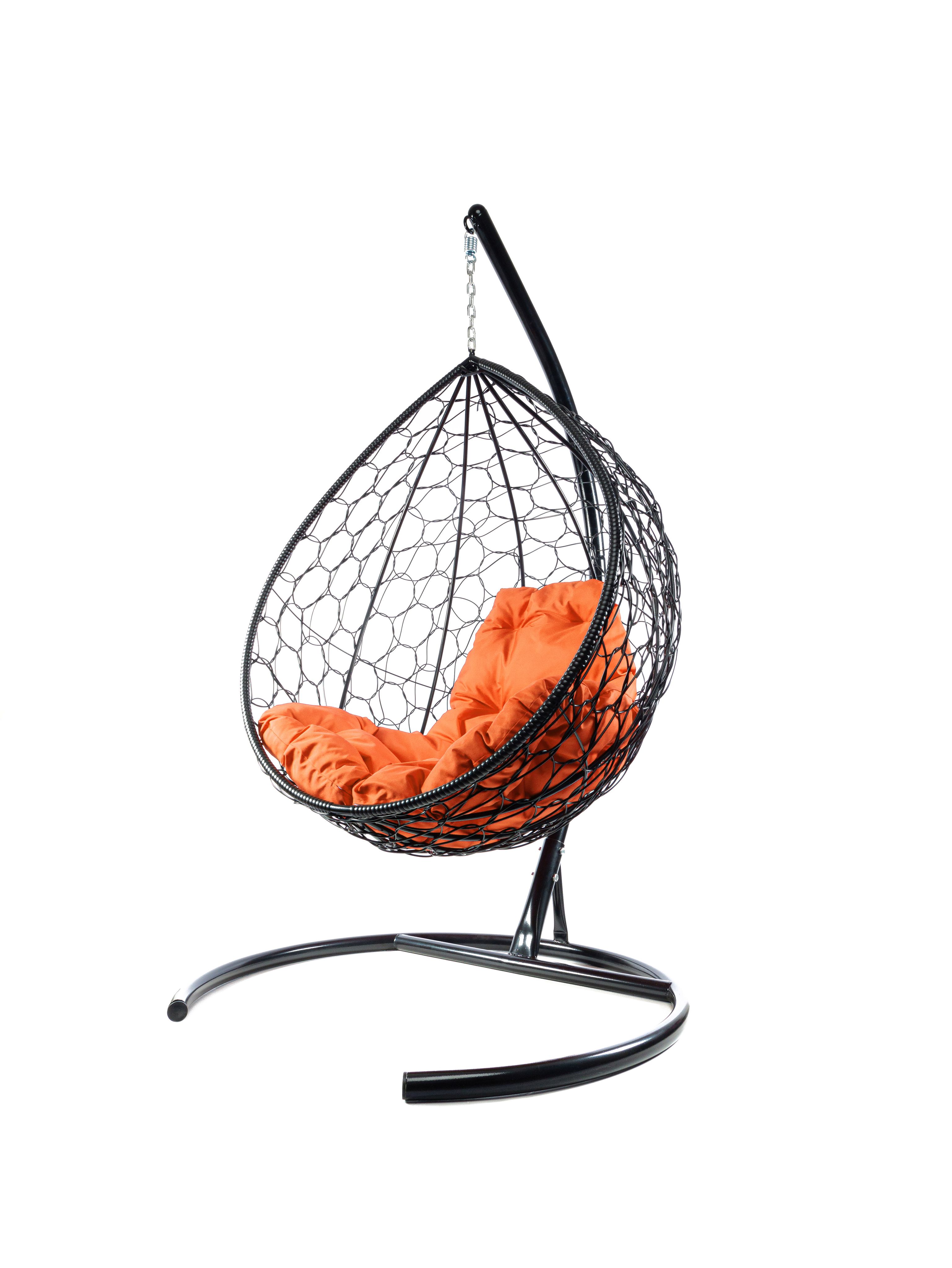 Подвесное кресло чёрное, ротанг 23071770 оранжевая подушка