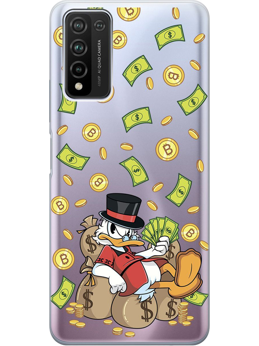

Силиконовый чехол на Honor 10x Lite с принтом "Богатый Скрудж" прозрачный, Прозрачный;белый;зеленый, 723565571