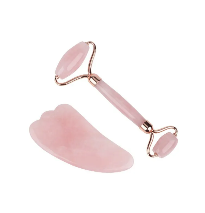 Набор массажный роллер и скребок гуаша розовый скребок для языка dentalpik tongue cleaner розовый 2 шт