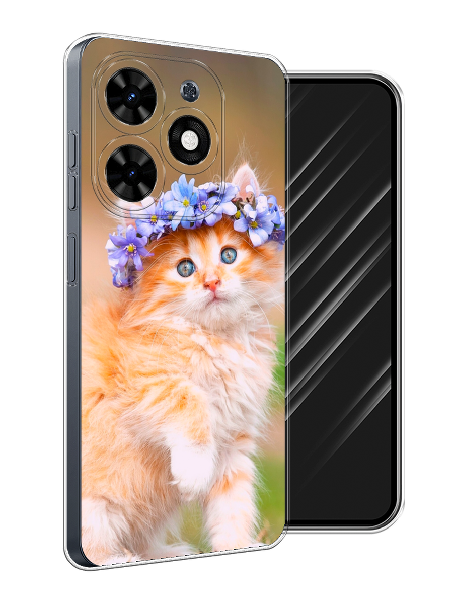 

Чехол Awog на Tecno Spark Go 2024 "Рыжий кот в венке", Коричневый;синий, 304650-1