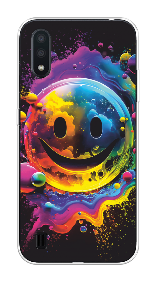 

Чехол Awog на Samsung Galaxy A01 "Кислотный смайл", Фиолетовый;желтый;синий, 29550-1