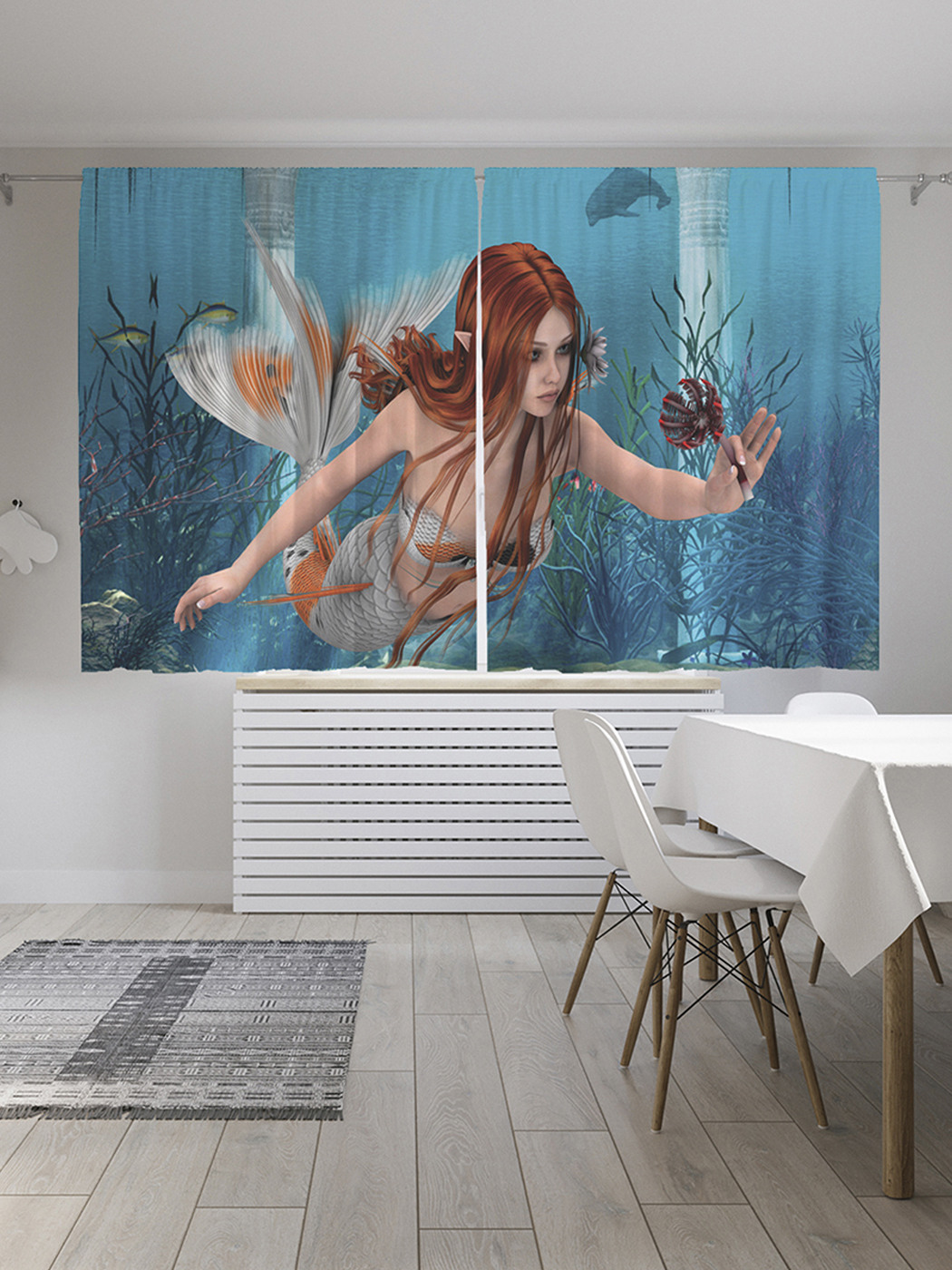 

Шторы с фотопечатью JoyArty "Поиски русалки" из сатена, 290х180 см