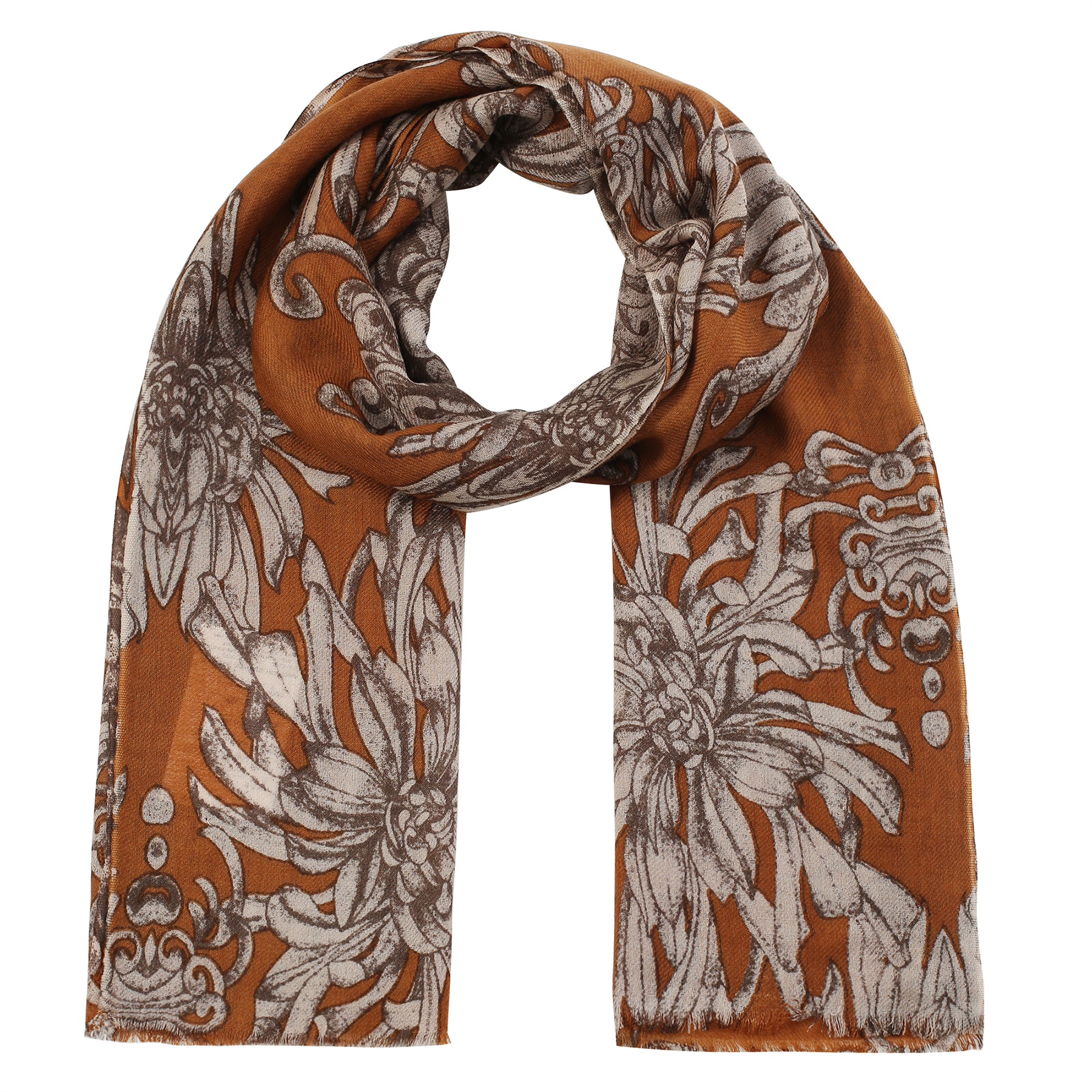 

Палантин женский ALLA PUGACHOVA AP44521 cognac-grey, 190х70 см, AP44521