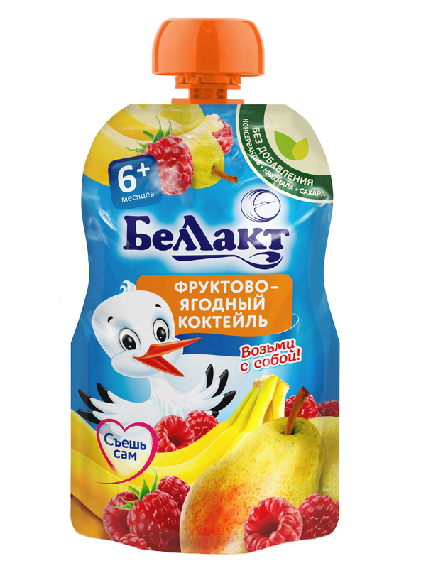 

Пюре фруктовое Беллакт Фрукто коктейль из груш,банана и малины,с 6м+,Gualapack,90г, 1 шт., Фруктово-ягодный коктейль из груш, банана и малины пауч