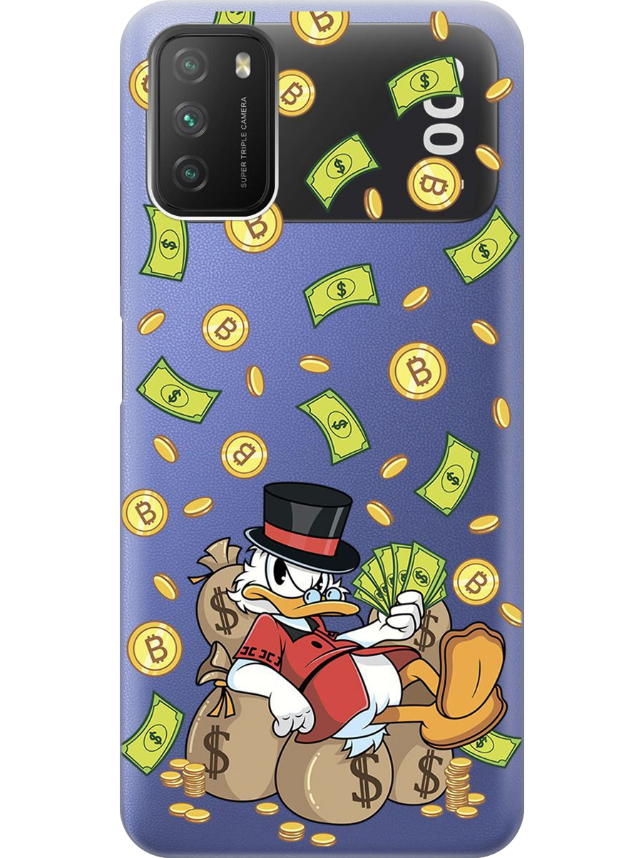 

Силиконовый чехол на Xiaomi Redmi 9T, Poco M3 с принтом "Богатый Скрудж" прозрачный, Прозрачный;белый;зеленый, 724142771