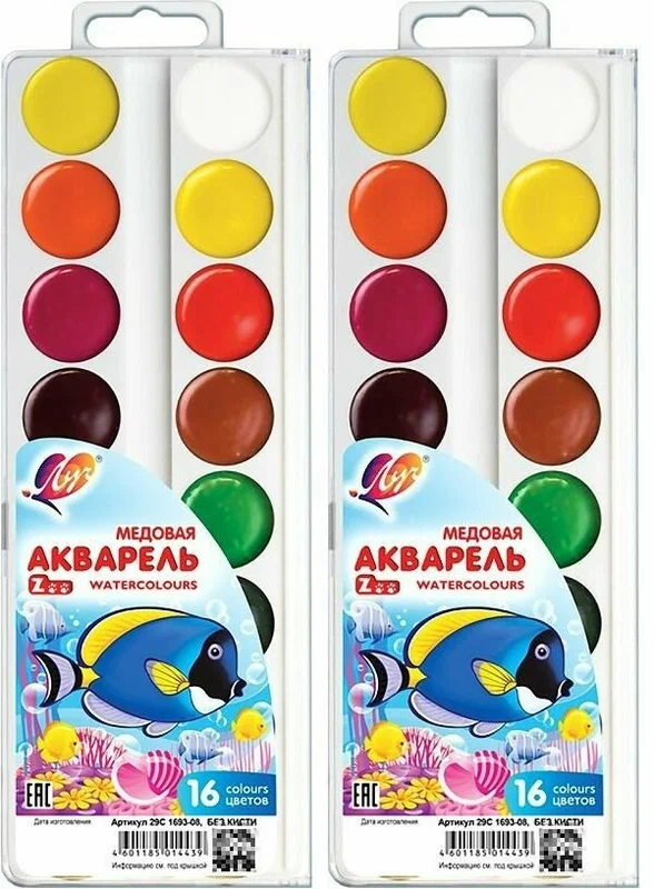 

Краски акварельные Луч Zoo, 16 цветов, без кисти, 2 уп, Zoo, 16 цветов, без кисти, 2 уп