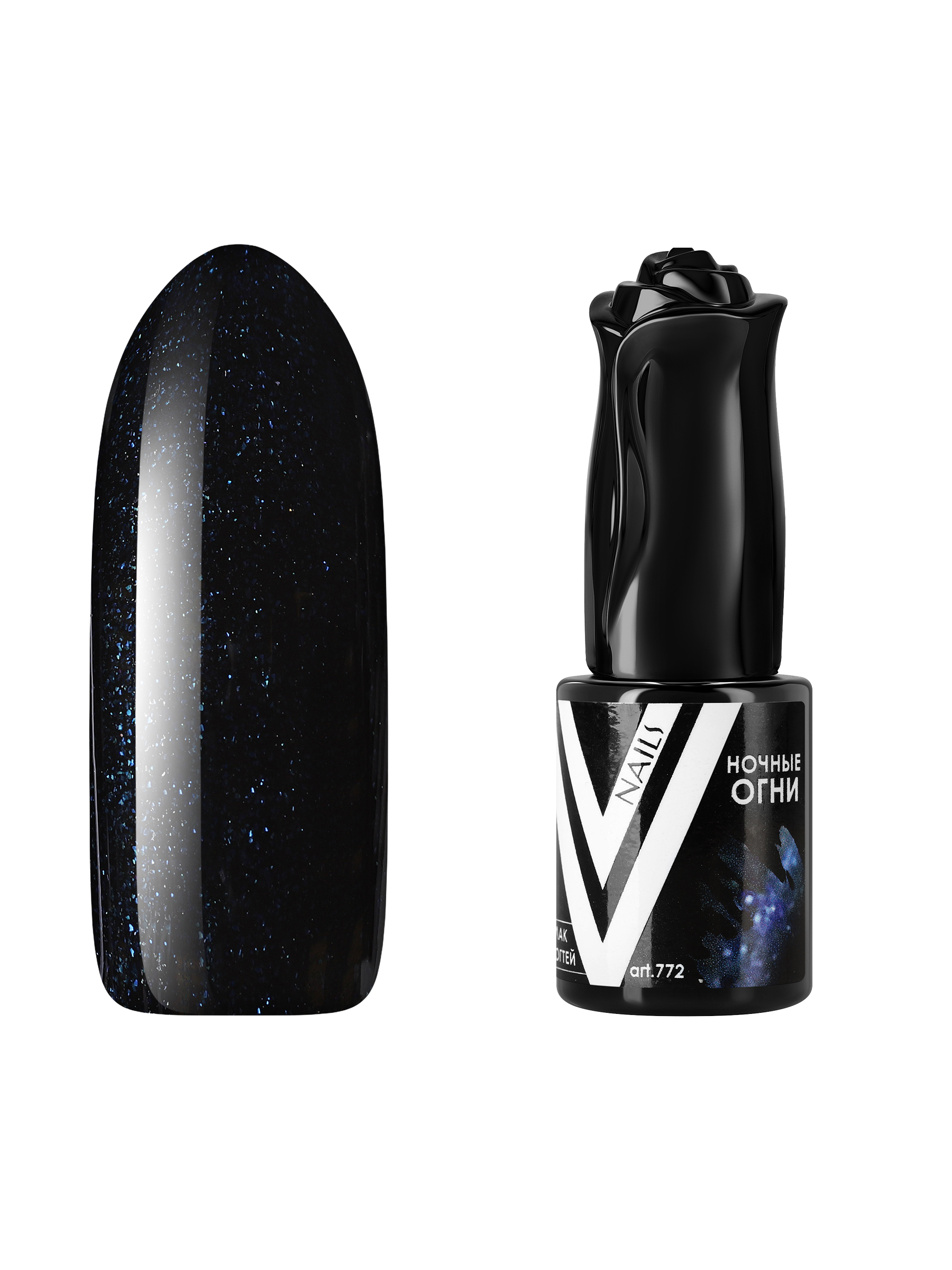 Гель-лак для ногтей с блестками Vogue Nails плотный, насыщенный, темный, черный, 10 мл