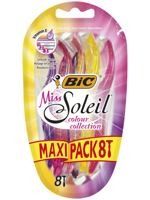

Бритва женская одноразовая, 3 лезвия, BIC Miss Soleil Colour Collection, уп. 8 шт.