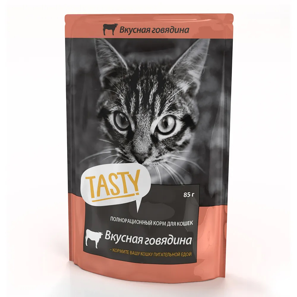 Влажный корм для кошек Tasty Petfood говядина в желе, 25шт по 85г