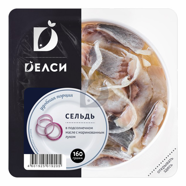 

Сельдь Dелси в масле с маринованным луком кусочки филе 160 г
