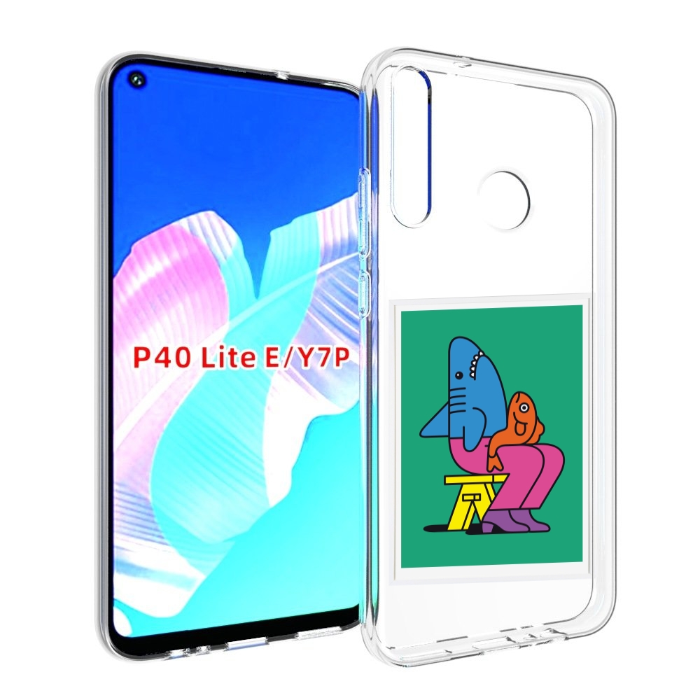 Чехол бампер MyPads акула синяя в штанах для Huawei P40 Lite E