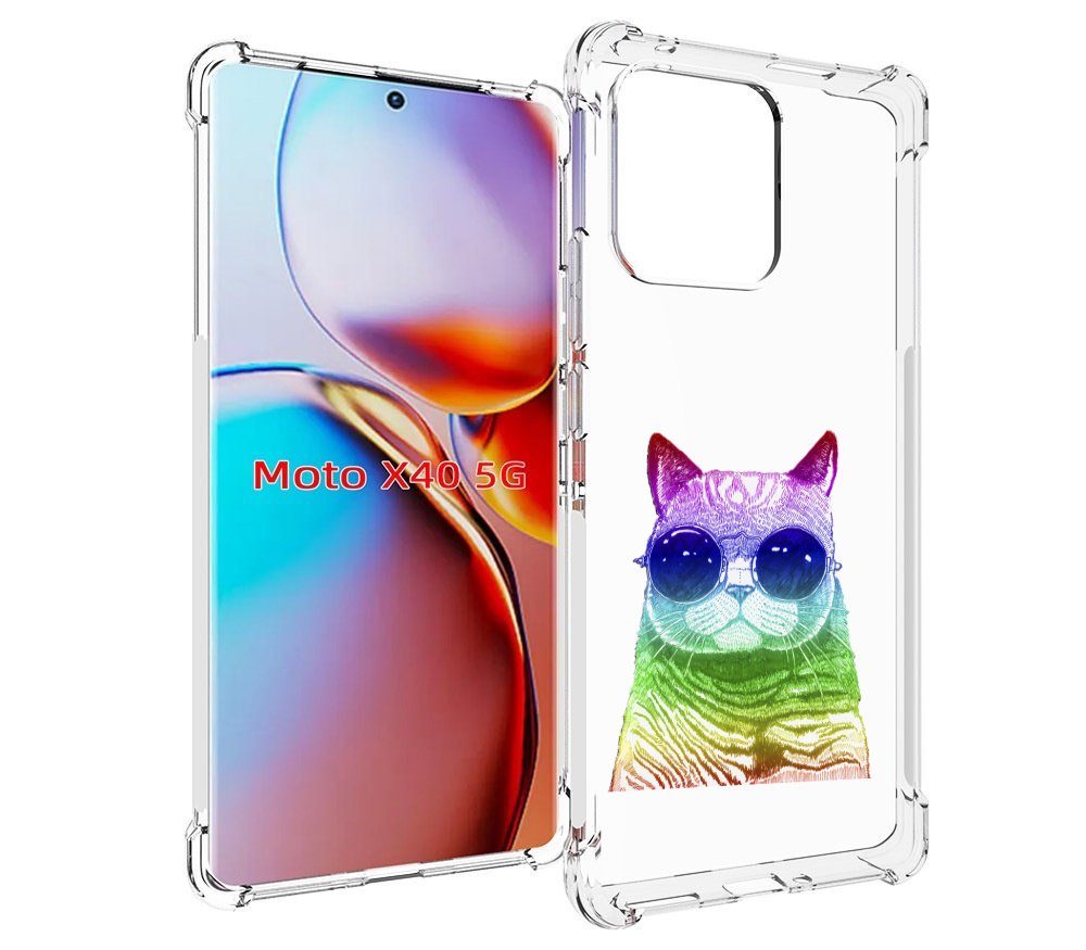 

Чехол MyPads Кот в очках для Motorola Moto X40, Прозрачный, Tocco