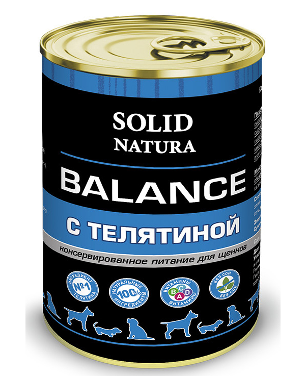 

Консервы для щенков Solid Natura Balance телятина, 12 шт по 340г