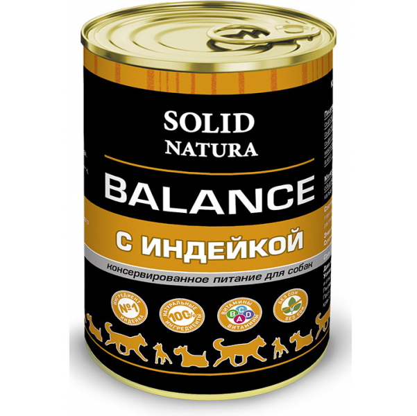 

Консервы для собак Solid Natura Balance индейка, 12 шт по 340г