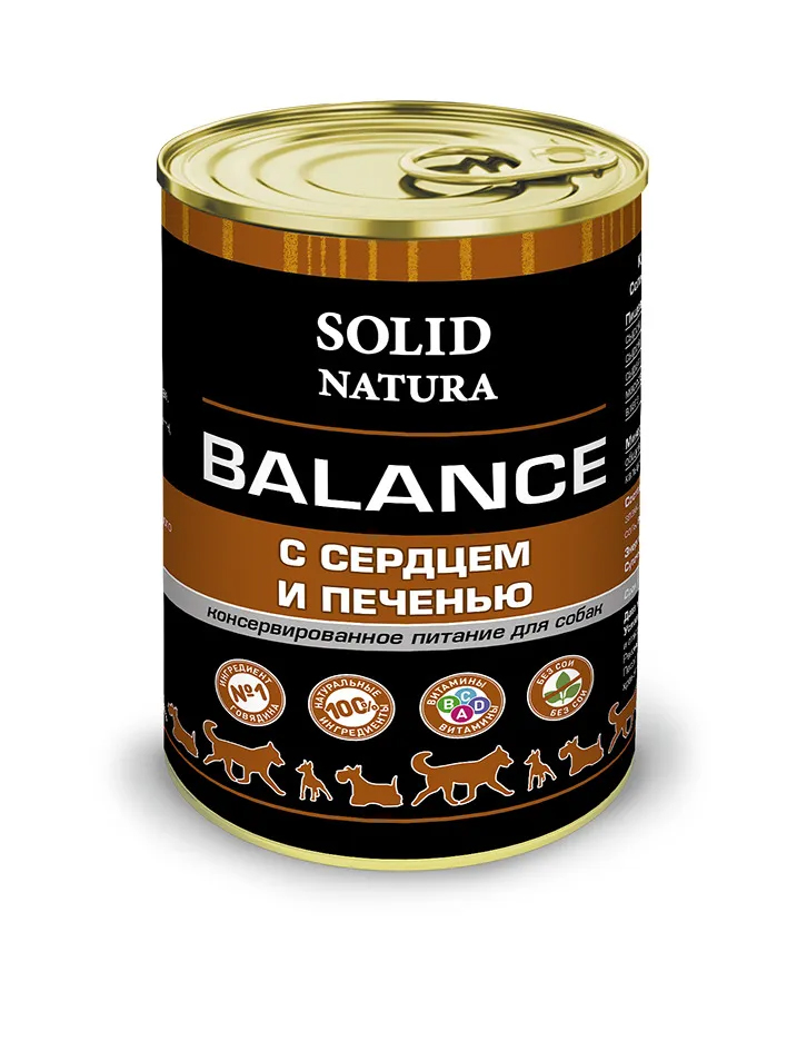 

Консервы для собак Solid Natura Balance сердце и печень, 12 шт по 340г