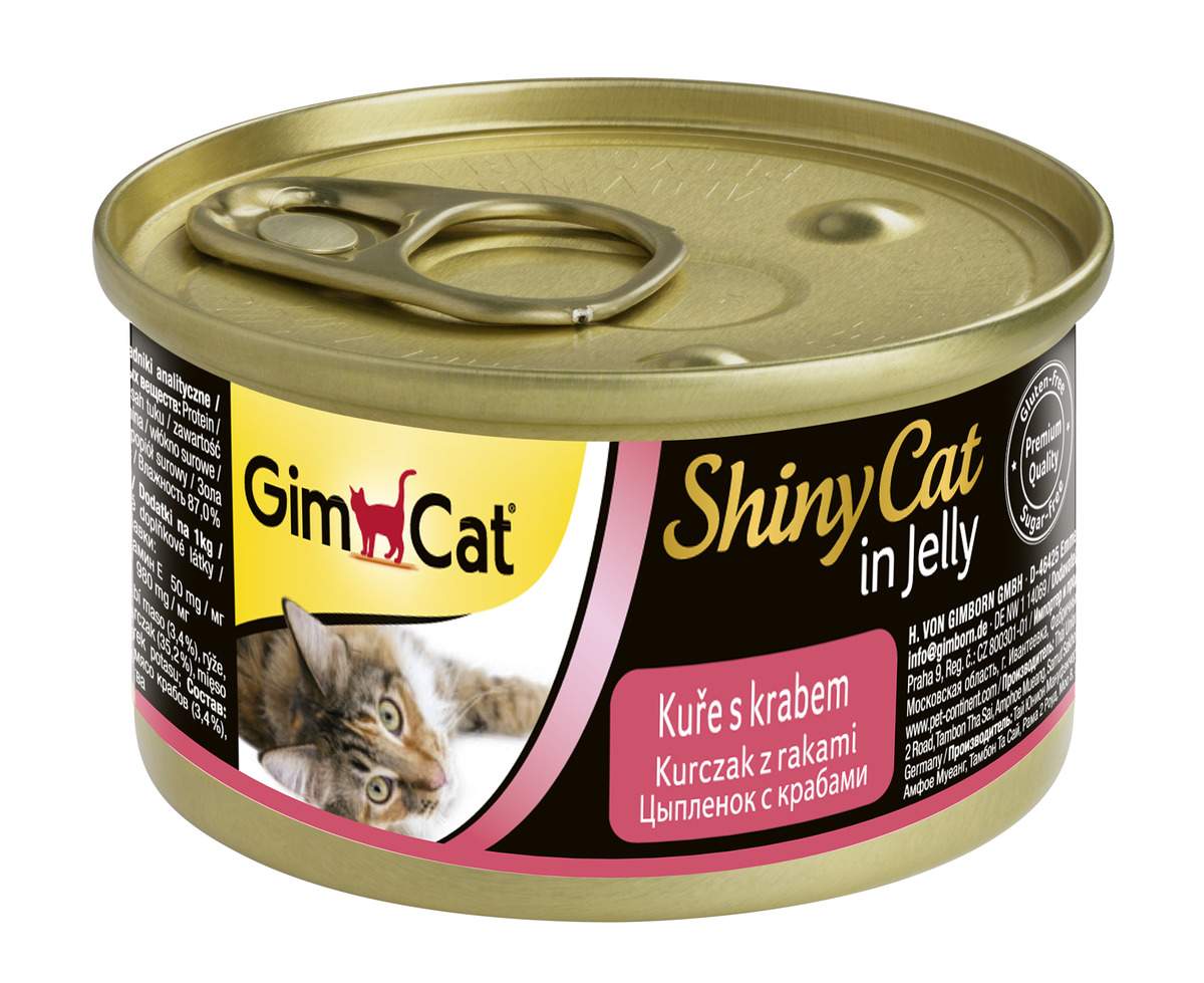 фото Консервы для кошек gimpet shinycat, цыпленок с крабом в желе, 70г 12шт gimborn