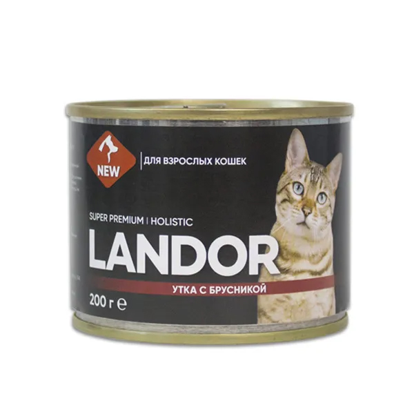 Консервы для кошек Landor утка и брусника, 12шт по 200г