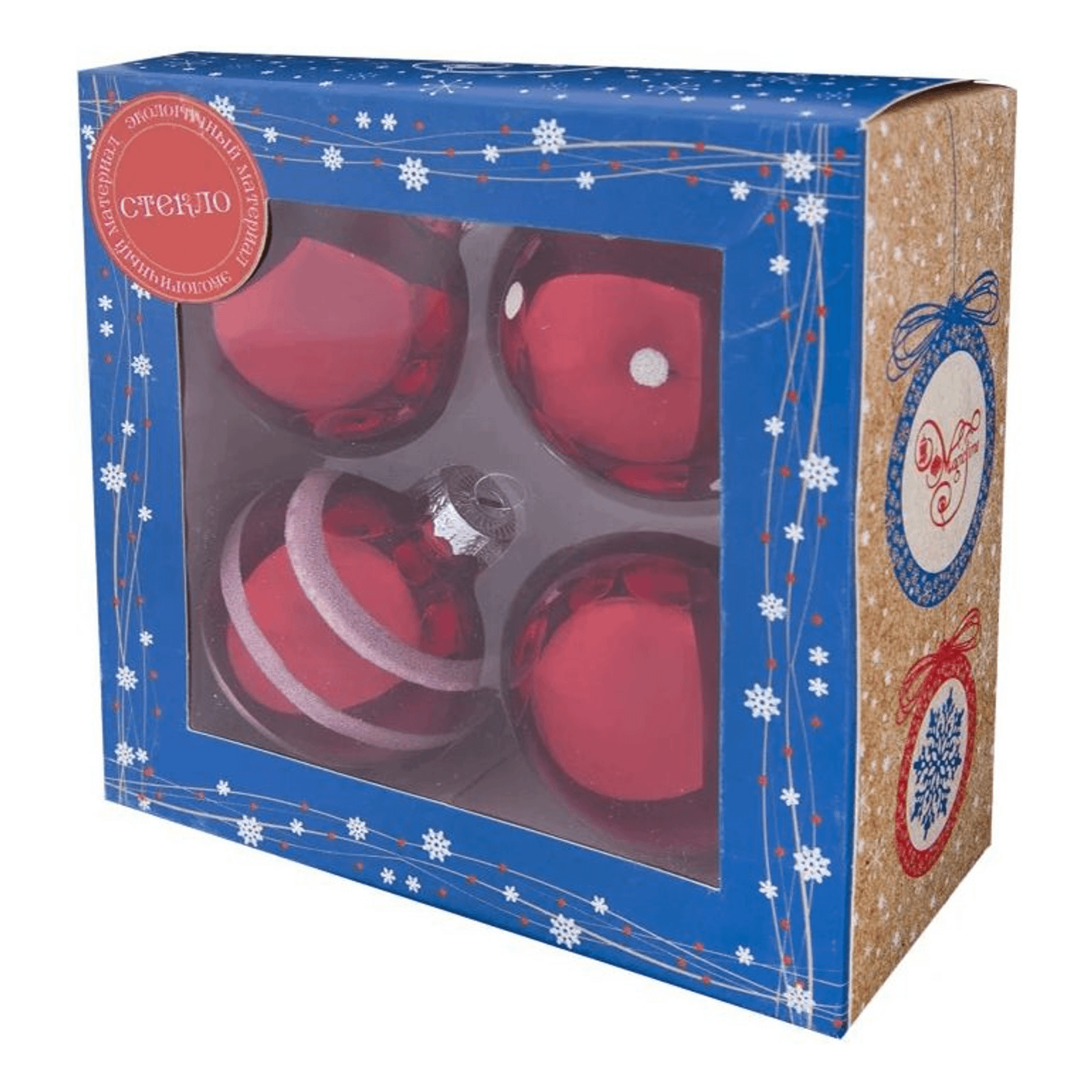 Набор елочных шаров Magic Time красные с белым 7 см 4 шт