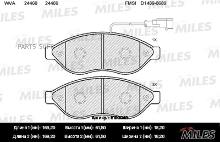 

Тормозные колодки Miles передние дисковые e100040