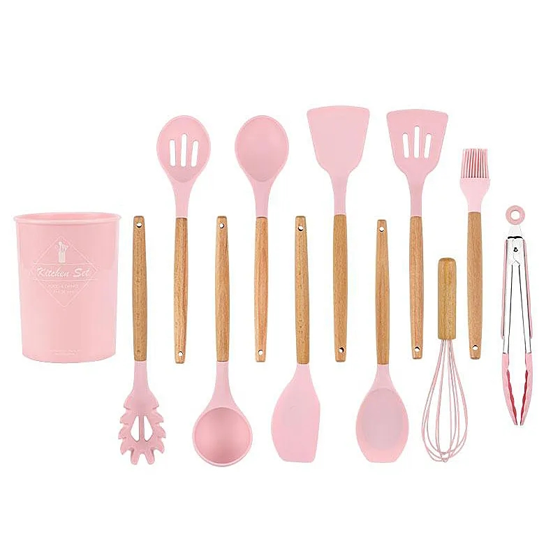 Набор силиконовых кухонных принадлежностей URM, 12 предметов (Розовый)