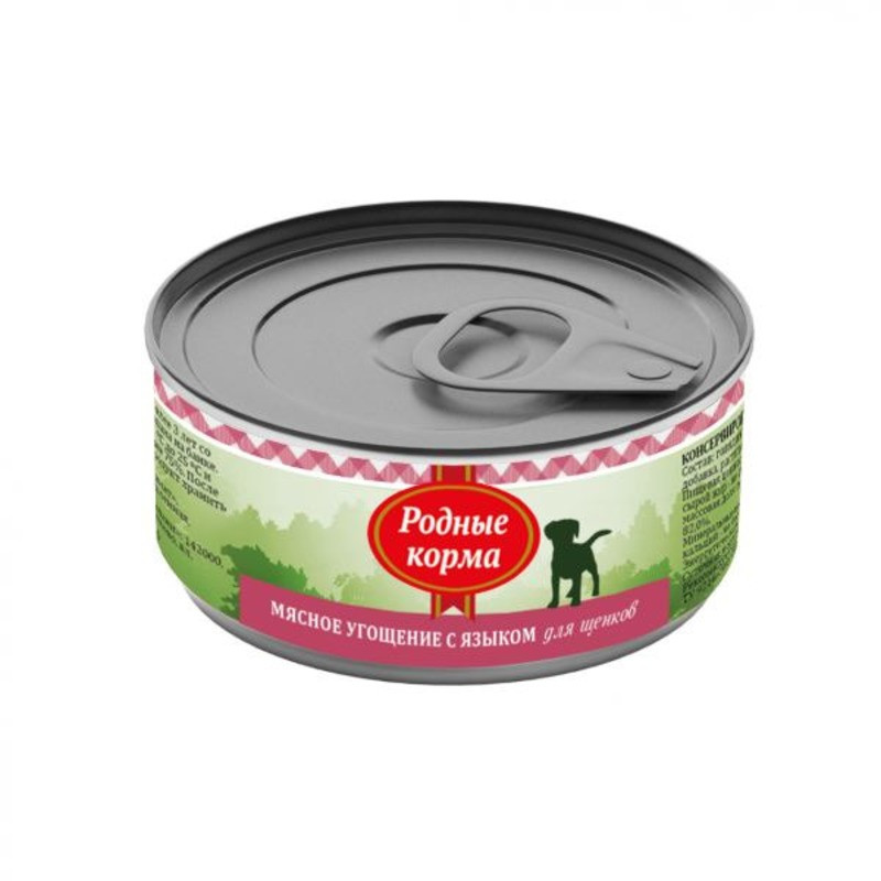 

Влажный корм для щенков Родные корма Мясное угощение с языком, 24шт по 100г
