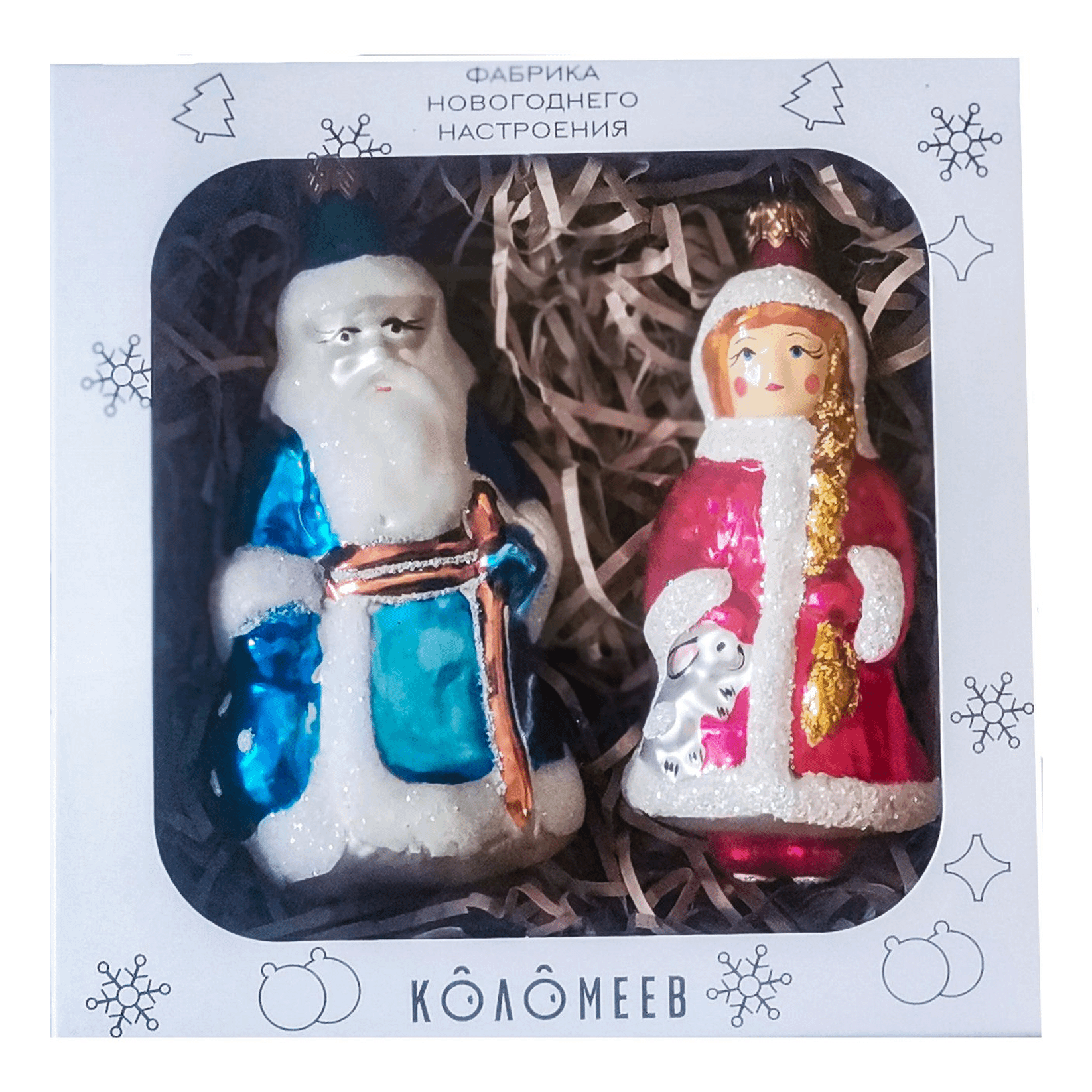 Елочная игрушка Коломеев Дед Мороз и Снегурочка 2 шт. разноцветный