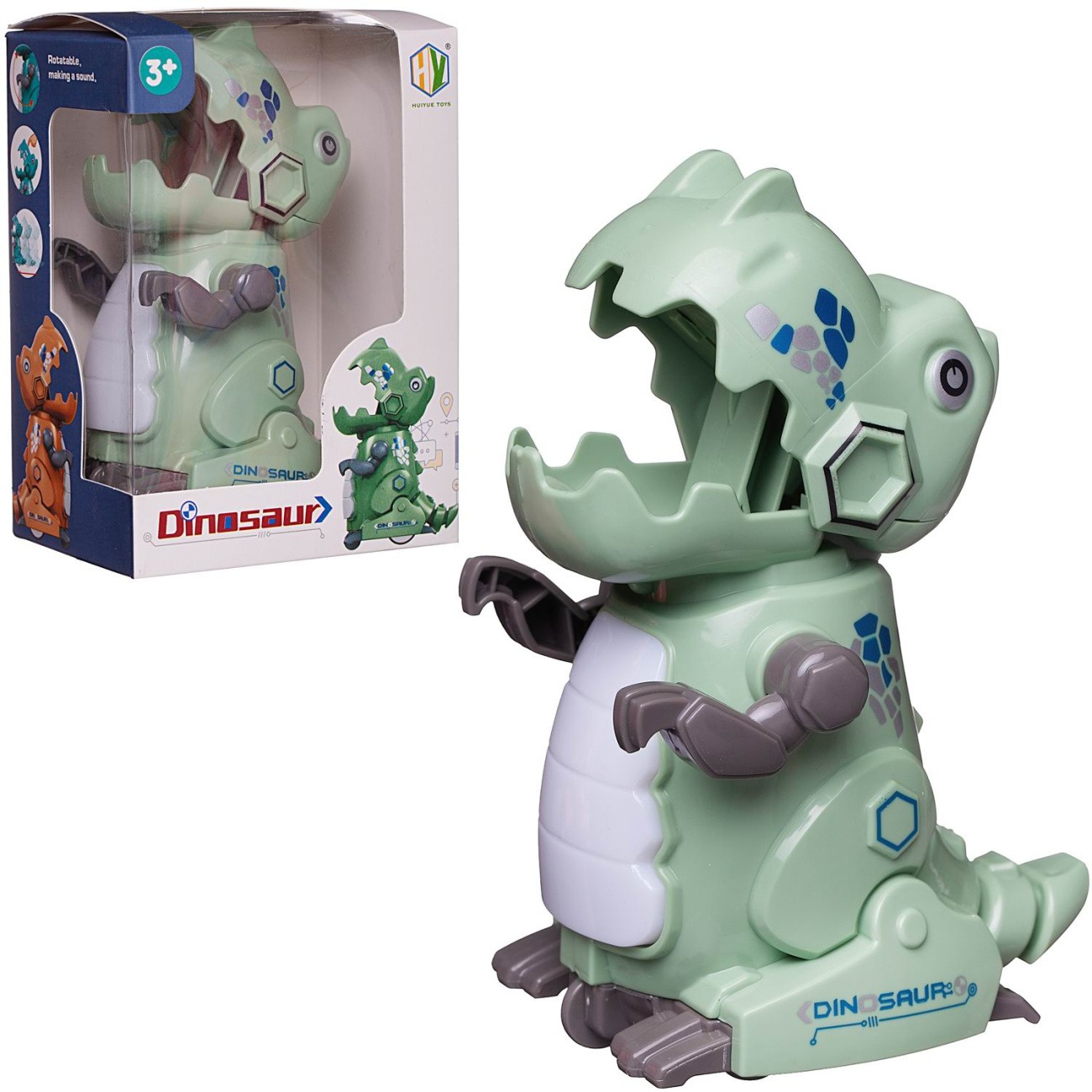 Игрушка заводная Junfa Нажми и поедет Динозавр 10,4х7,8х14,5см WE-12542/светло-зеленый