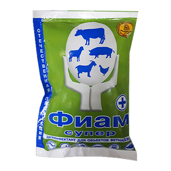 

Средства для уборки и дезинфекции мест обитания животных Агровит, Дезинфицирующее средство Фиам Супер для ветеринарии 100 гр.