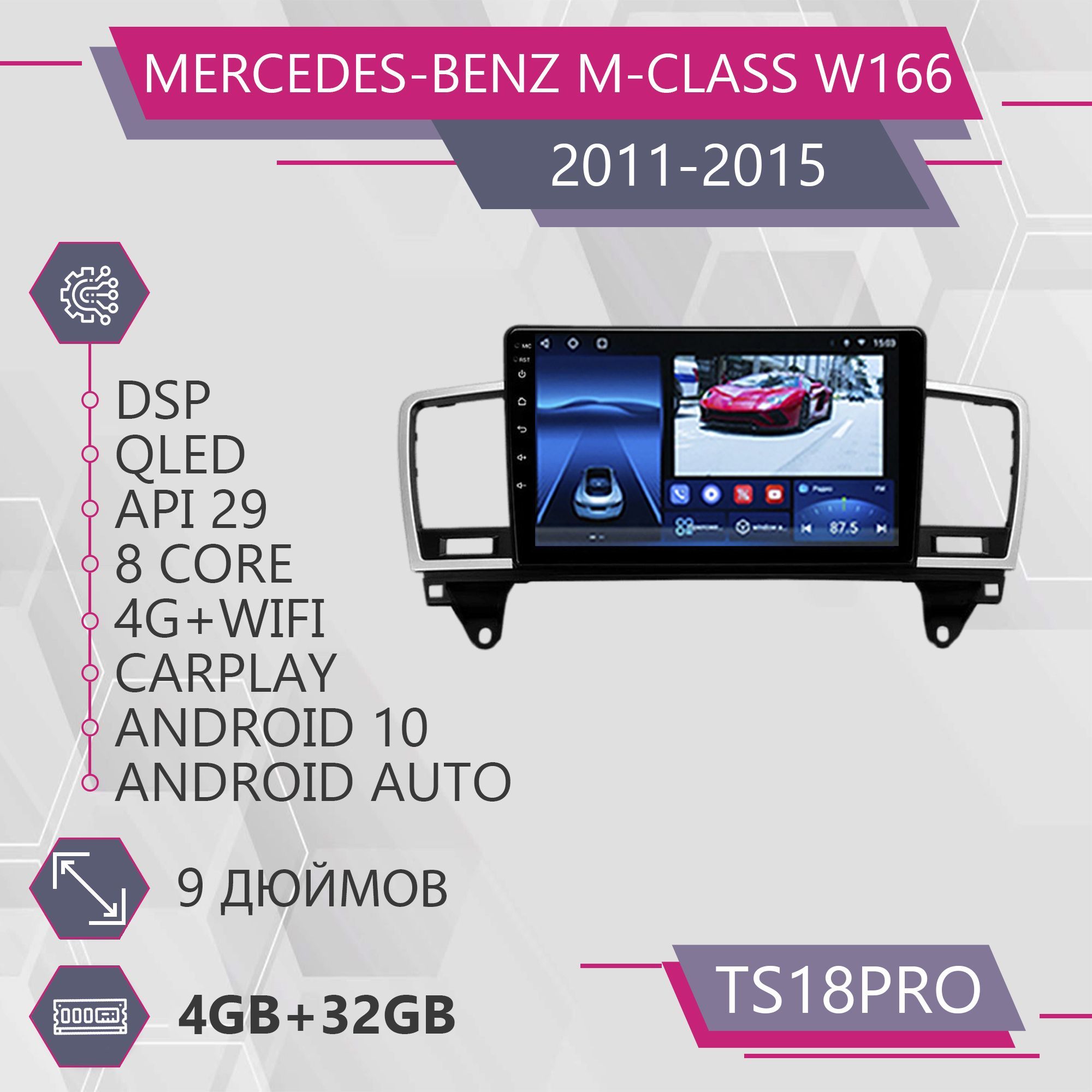 Магнитола Точка Звука TS18Pro для Mercedes-Benz M-Class W166 Мерседес-Бенз 432GB 2329900₽