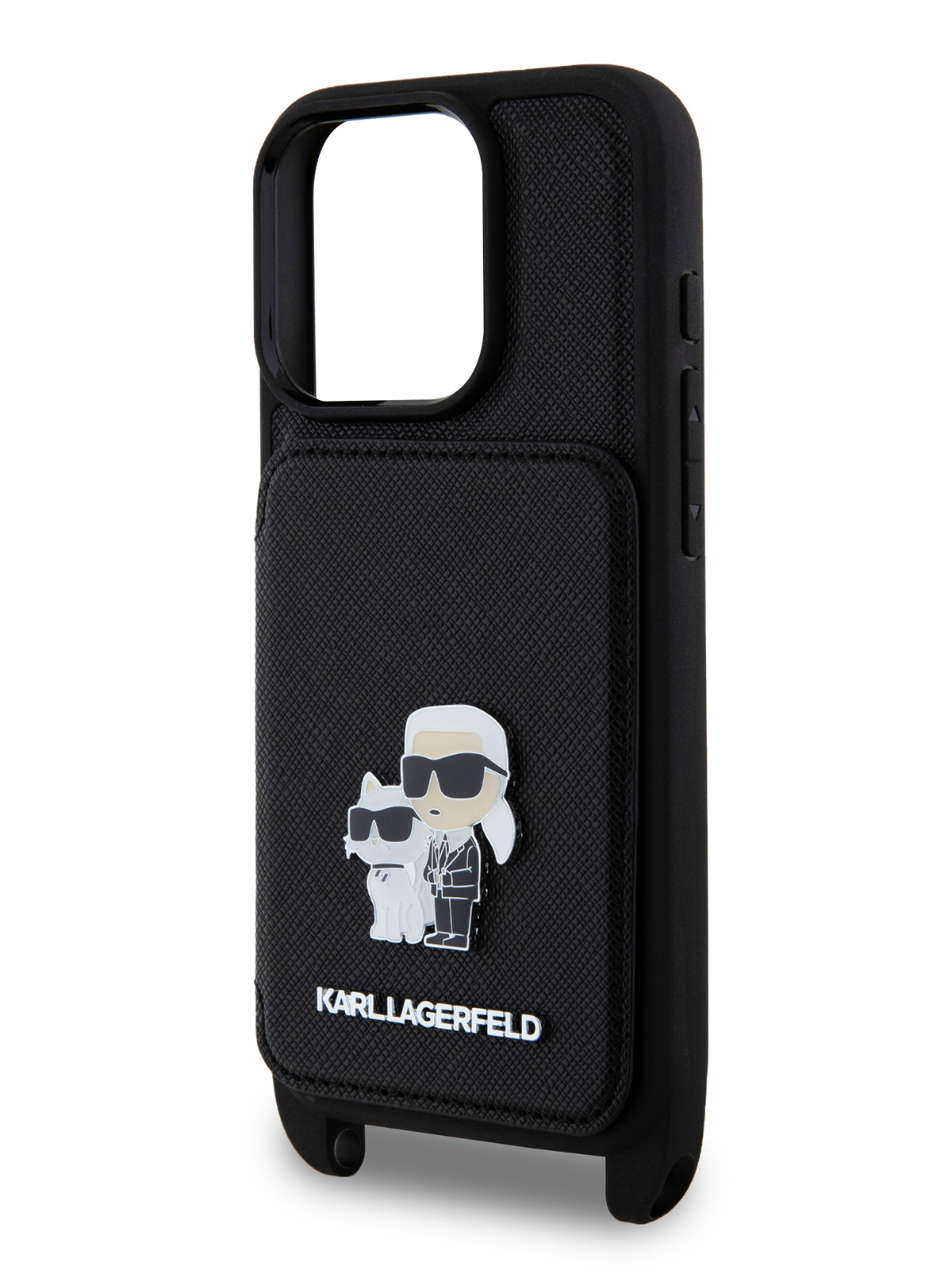 Чехол Karl Lagerfeld для iPhone 15 Pro с ремнем NFT Karl&Choup Metal Hard Black