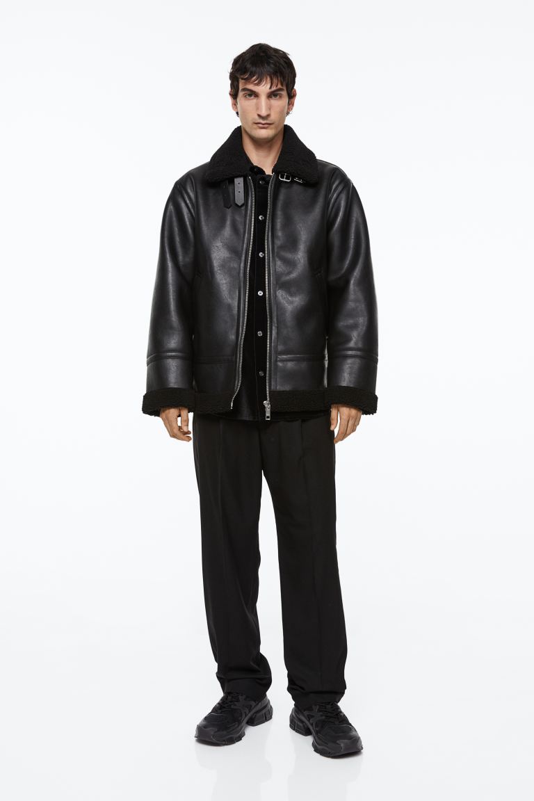 Кожаная куртка мужская 1111752001 черная XL (доставка из-за рубежа) H&M. Цвет: черный