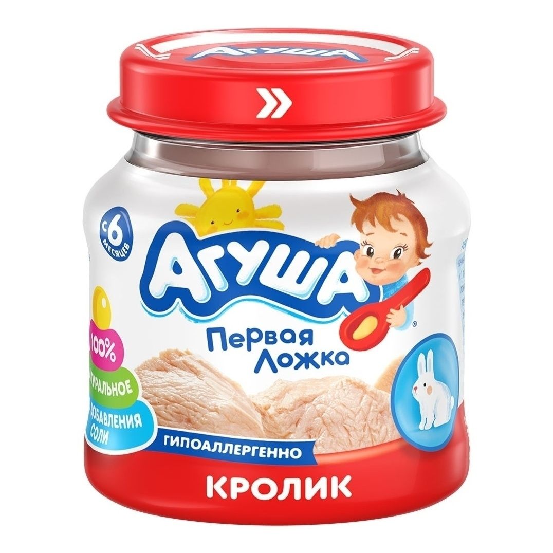 

Пюре Агуша Первая Ложка кролик с 6 месяцев 80 г