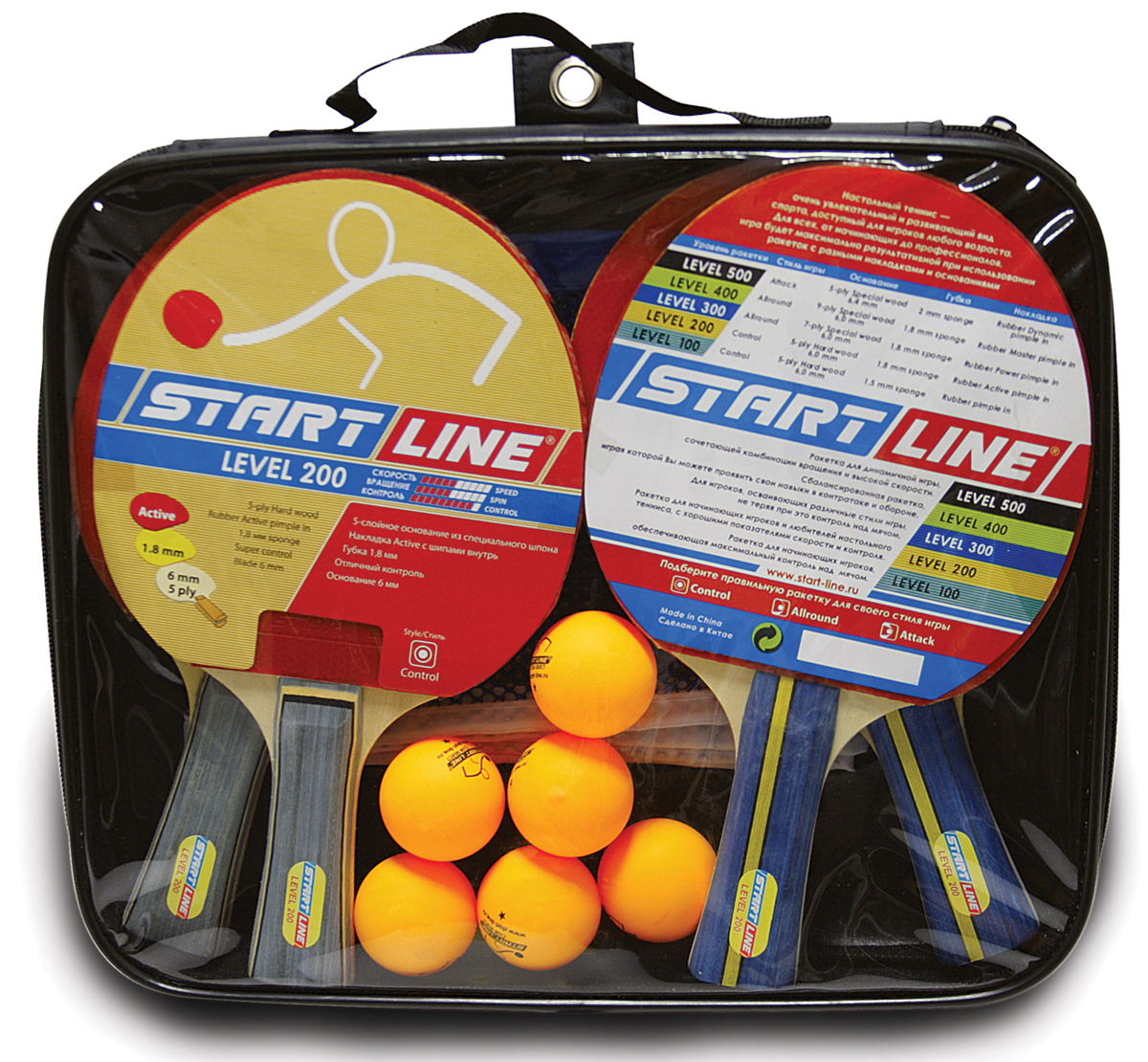 Набор для настольного тенниса Start Line Level 200 4 ракетки, 6 мячей, сетка, чехол