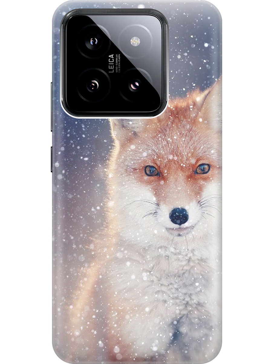 

Силиконовый чехол на Xiaomi 14 с рисунком "Лисица в снегопад", Белый;оранжевый;синий, 20012082