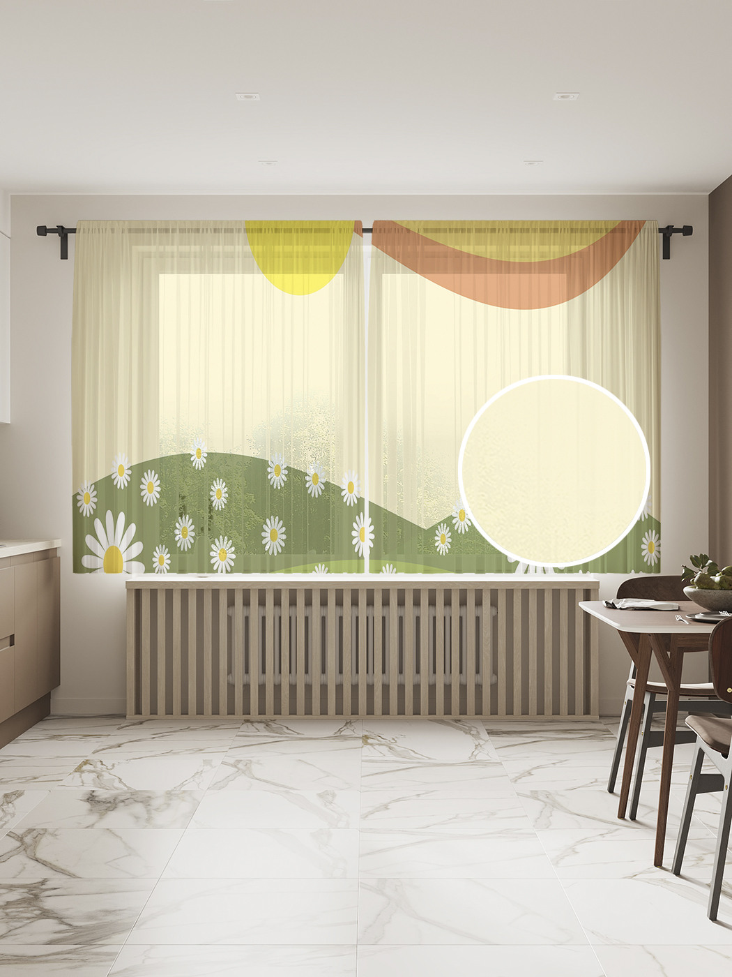 

Фототюль JoyArty "Векторные ромашки", 145x180см (2 полотна со шторной лентой + 50 крючков), Векторные ромашки