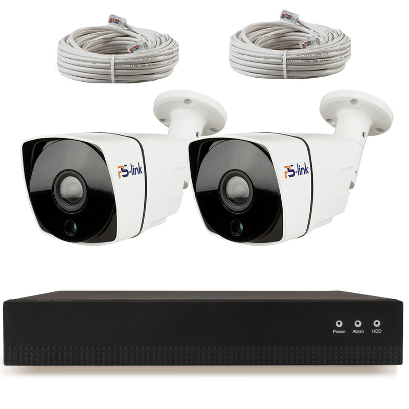 

Комплект видеонаблюдения IP 2Мп Ps-Link KIT-C202IP-POE 2 камеры для улицы, Белый
