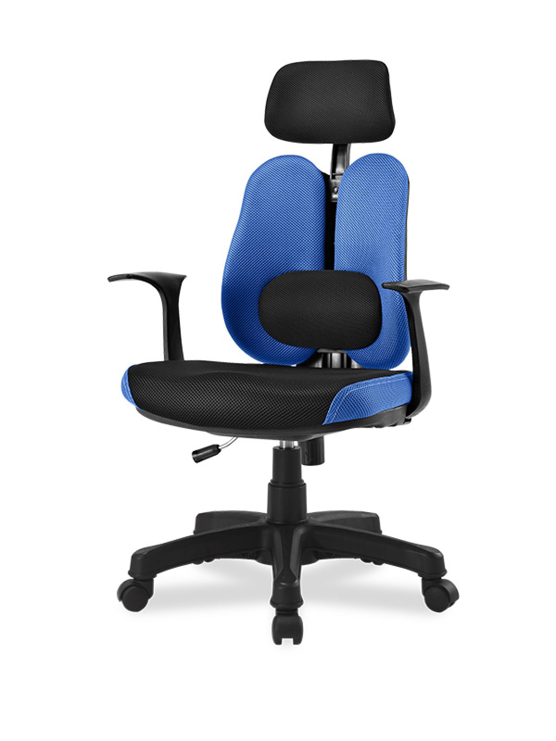 Ортопедическое кресло с двойной спинкой и поясничным валиком Synif DUO Gini синий, черный