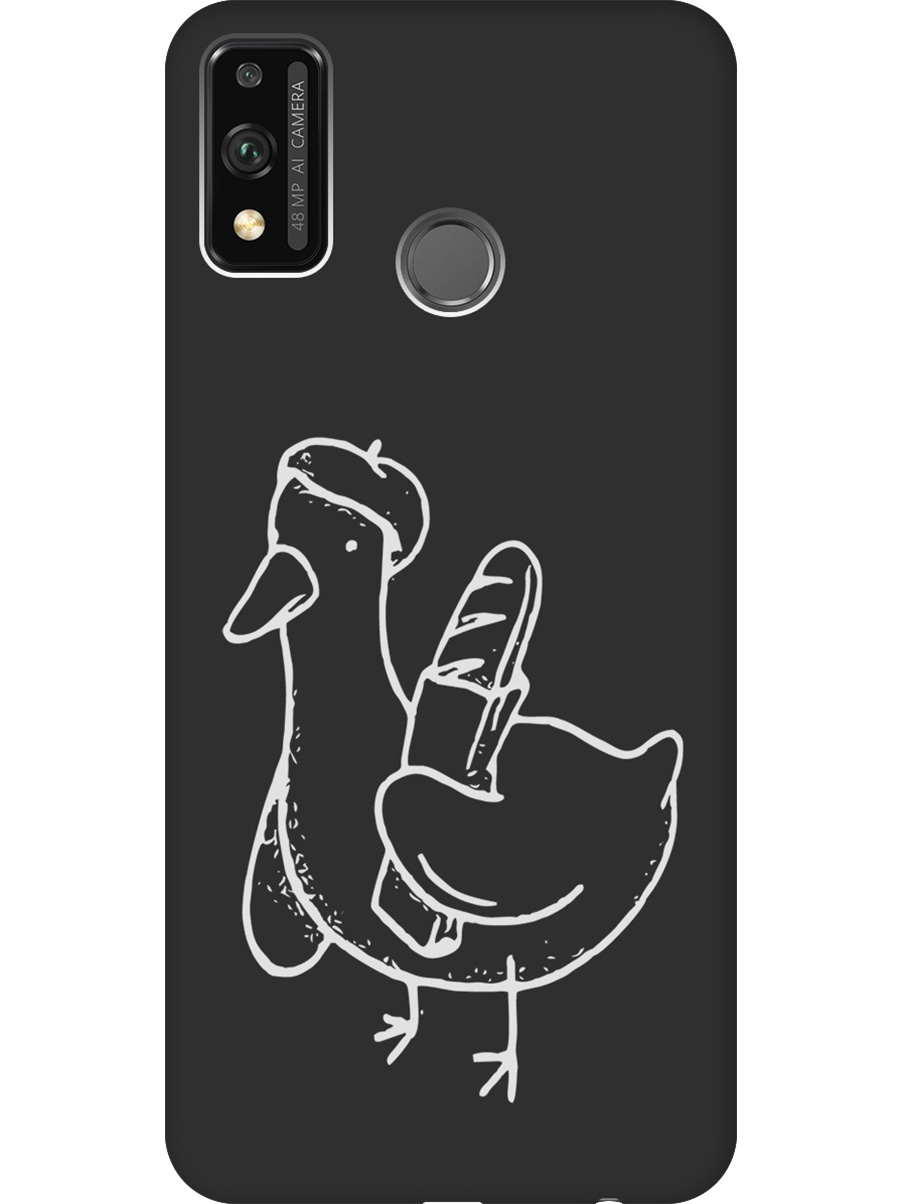 

Силиконовый чехол на Honor 9X Lite с принтом "Французский гусь" матовый черный, Черный;белый;серый, 723565412